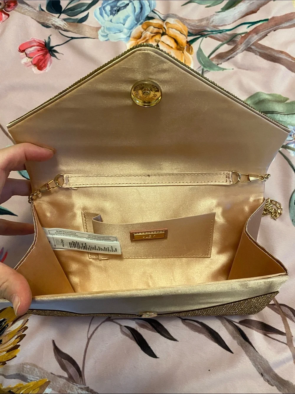 Aldo Gold Sparkle Chain Strap Clutch